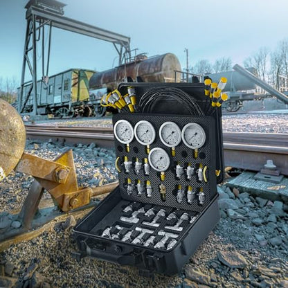 VEVOR Hydraulic Pressure Test Kit, 10/100/250/400/600bar, 5 Gauges 13 Test Couplings 14 Tee Connectors 5 Test Hoses, Hydraulic Gauge Kit with Sturdy Carrying Case, for Excavator Construction Machinery - style: 5 Gauges 13 Couplings