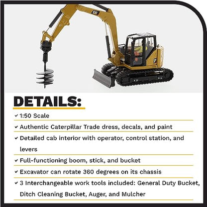 CAT Caterpillar 309 CR Next Generation Mini Hydraulic Excavator with Work Tools and Operator High Line Series 1/50 Diecast Model by Diecast Masters 85592