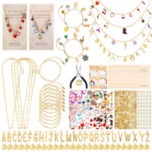 Wurosi Gold 443PCS Gold Charm Bracelet Necklace Making Kit for Women - color: 443 Pcs Gold Bracelet Necklace