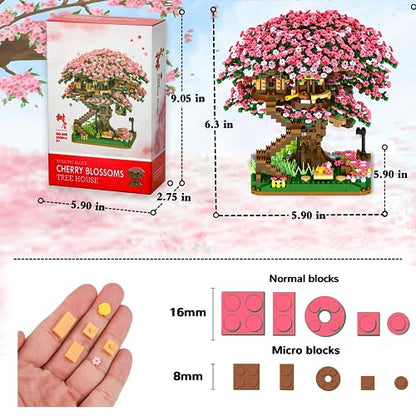 NEWABWN Cherry Blossom Bonsai Tree Mini Micro Building Set, Japanese Sakura Tree House Model Sets for Adults, Flowers House Mini Bricks Building Kit, Creative Gift Toys for Teens 14 (2138PCS) - style: B