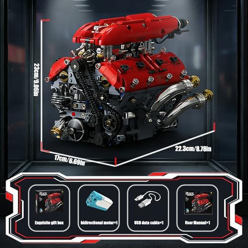 V8 Engine Model Kit that Runs, 1370 Pcs Desk Display Gift for Teens 14+ - style: 1-V8