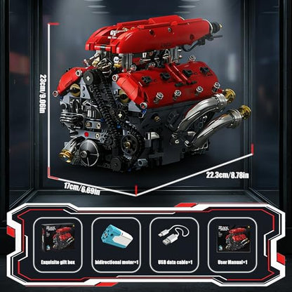 V8 Engine Model Kit that Runs, 1370 Pcs Desk Display Gift for Teens 14+ - style: 1-V8