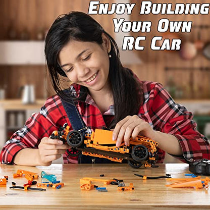 WISEPLAY STEAM Building Block RC Car Set 421 PCS - STEM Projects for Kids Ages 8-12 - Build Your Own RC Car - color: Orange Sunrise