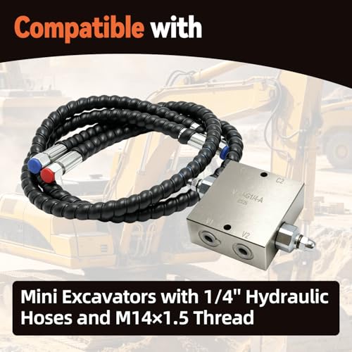 New Mini Excavator Swivel Motor Cushion Valve Kit Complete Hydraulic Assembly Fit for Mini Excavators with 1/4'' Hydraulic Hoses and M14×1.5 Thread, Straight Hole