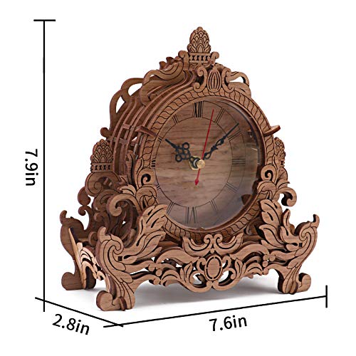 OWNONE1 Wooden 3D Puzzle Clock Model Kit for Adults, DIY Desk Clock, Dark Wooden 3D Puzzles, Crafts Gifts for Kids Children - style: Clock