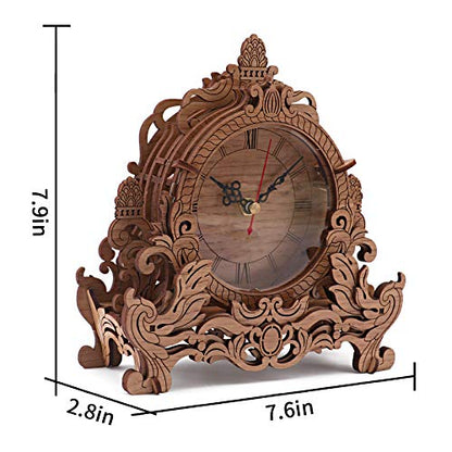 OWNONE1 Wooden 3D Puzzle Clock Model Kit for Adults, DIY Desk Clock, Dark Wooden 3D Puzzles, Crafts Gifts for Kids Children - style: Clock