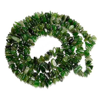 7-8mm Natural Green Canada Jade Gemstone Chips Healing Gravel Bracelets Necklace Kit Irregular Tumble Stone Beads DIY Crafts Design Jewelry Making 32" - color: Green Canada Jade