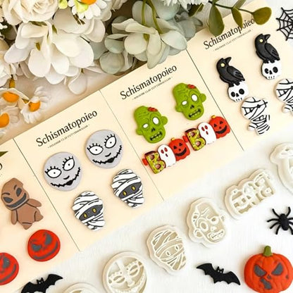 8 Pcs Halloween Polymer Clay Cutters Set - Zombie, Mummy & Spooky Themed Clay Cutters for Polymer Clay Jewelry Making, Perfect Halloween Party Gift - color: Mummy
