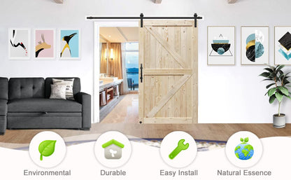S&Z TOPHAND® 40in x 84in Unfinished British Brace Knotty Barn Door with Sliding Hardware Kit/Solid Wood/Sliding Door/Double Surfaces/A Simple Assembly is Required - size: 40x84in