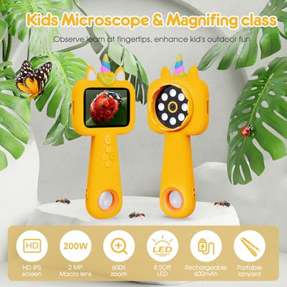 2.4" Screen Kids Microscope, 4K Handheld Digital Microscope - color: Yellow