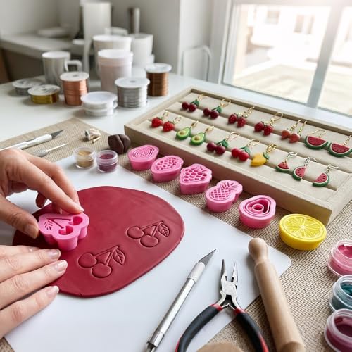18 Pcs Summer Fruit Polymer Clay Cutters Set 3D Printe Grape Pear Watermelon Cherry Lemon Strawberry Fruits Clay Cutters for Earrings Jewelry Making Cookie Fondant Cake Decorating DIY Crafts Tools