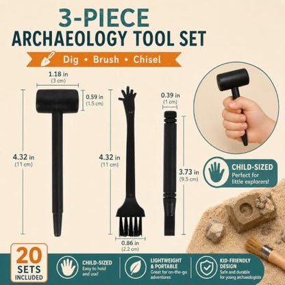 60 Pcs Dig Kit Tools: Black Plastic Hammers, Chisels, Brushes