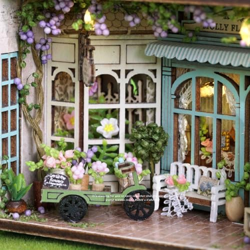 DIY Miniature Dollhouse Kits - Wooden Mini Model House with LED Lights, Tiny Furniture & Accessories – Craft Building Kits for Teens & Adults (Molly Garden) – Birthday Valentine's Gift - style: Molly Garden