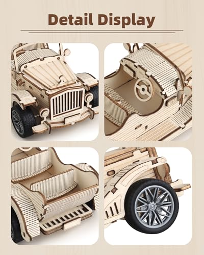 3D Wooden Puzzles for Adults, Pull Back Vintage Car Building Kits