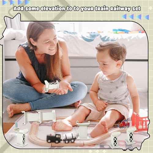 12 Pcs Train Bridge Pier Level Wooden Train Bridges Support Train Bridge Track Riser Accessories Compatible with All Major Train Set, Grey