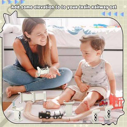 12 Pcs Train Bridge Pier Level Wooden Train Bridges Support Train Bridge Track Riser Accessories Compatible with All Major Train Set, Grey