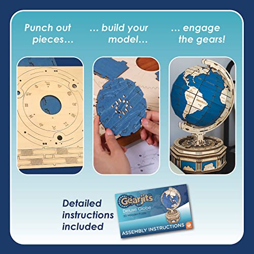 MindWare Gearjits: Globe – Wooden 3D Building Puzzle for Teens & Adults – DIY Construction Model – Fun for Parents Too! – Great STEAM Gifts for Ages 12+