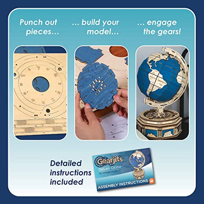 MindWare Gearjits: Globe – Wooden 3D Building Puzzle for Teens & Adults – DIY Construction Model – Fun for Parents Too! – Great STEAM Gifts for Ages 12+