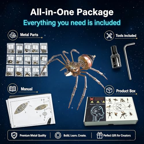 Steampunk 3D Metal Spider Puzzle 140+ Pcs Mechanical DIY Assembly Model Kit 2-3 Hrs Screw Build Unique Desk Decor Birthday for Men Teens(Jumping Spider) - style: Jumping spider