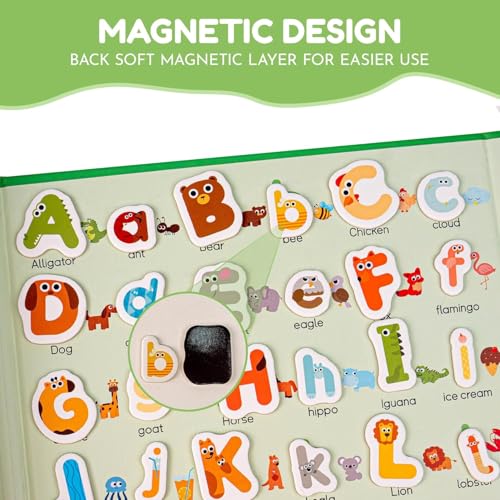 78 PCS Magnetic Letters and Numbers, Uppercase and Lowercase Magnetic Alphabet Letters Book, Anti-Lost Travel ABC Learning Toys, Animal Shaped Wood Educational Set for Kids 3-5 - color: B