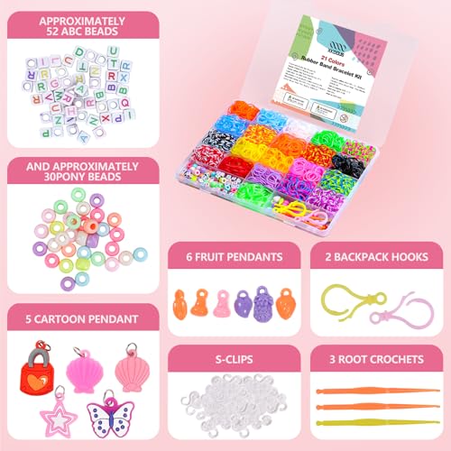 XKDOUS 21 Colors Rubber Band Bracelet Kit, Rubberband Bracelet Making Kit - color: 21 Colors 2000+
