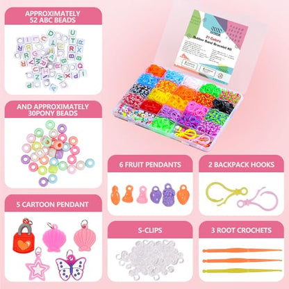 XKDOUS 21 Colors Rubber Band Bracelet Kit, Rubberband Bracelet Making Kit - color: 21 Colors 2000+