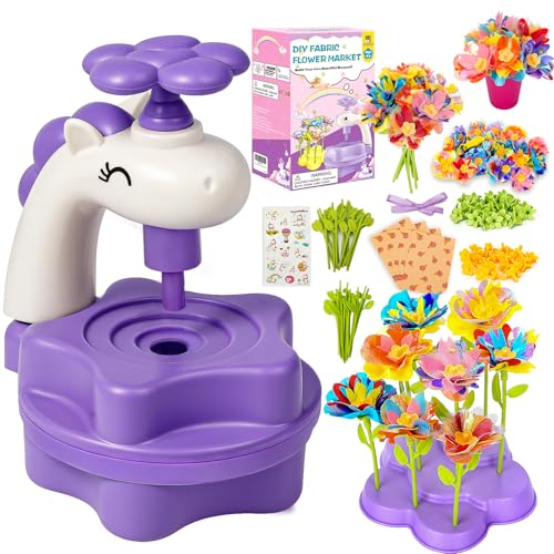 YOFUN Unicorn Fabric Flower Bouquet DIY Craft Kit for Girls Ages 4-8, Educational Arts & Crafts Toy, Birthday Gift for Preschool Kids (Unicorn DIY Flower Set)