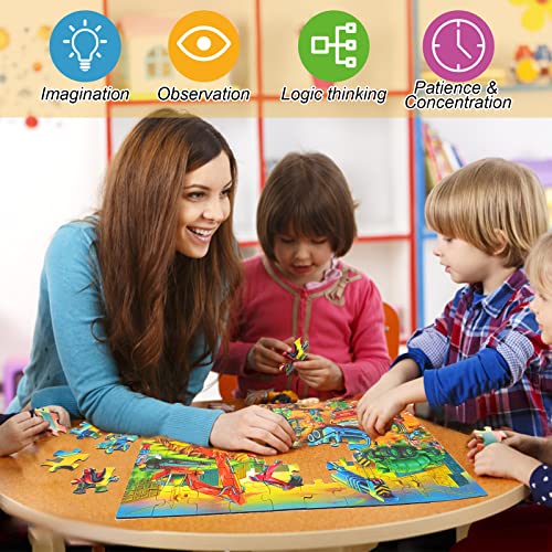 Jigsaw Puzzles for Kids Ages 3-5, 4-8, 6-8 Boys Girls - 60 Piece Construction Site - Large Piece Children Floor Jigsaw Puzzles - Science Educational Toys for 3 4 5 6 7 8 Years Old - color: Construction Site