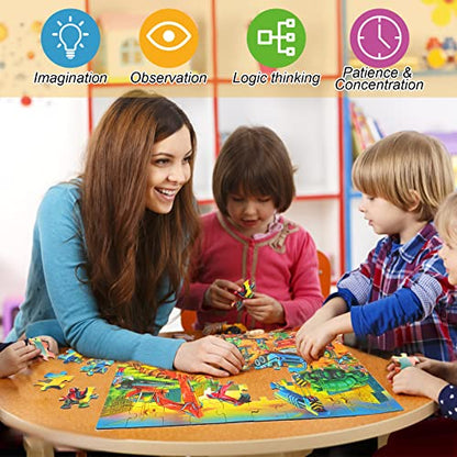Jigsaw Puzzles for Kids Ages 3-5, 4-8, 6-8 Boys Girls - 60 Piece Construction Site - Large Piece Children Floor Jigsaw Puzzles - Science Educational Toys for 3 4 5 6 7 8 Years Old - color: Construction Site