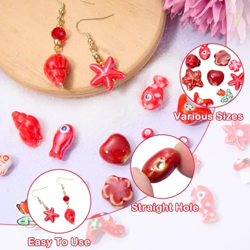 Red Ceramic Beads for Jewelry Making, 50Pcs - color: Red