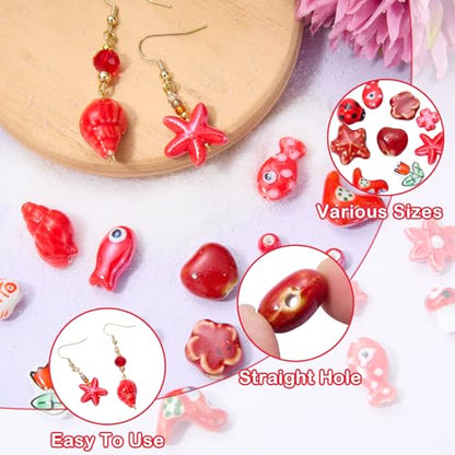 Red Ceramic Beads for Jewelry Making, 50Pcs - color: Red