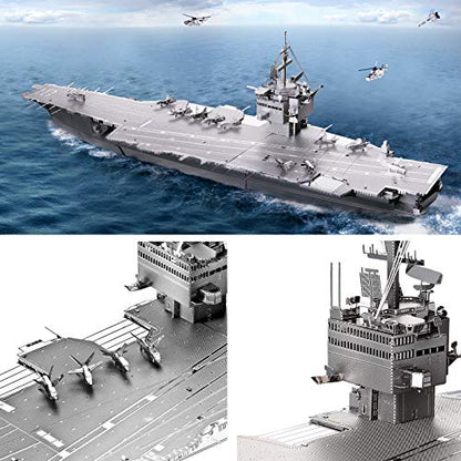 Piececool 3D Metal Puzzles for Adults, USS Enterprise CVN-65 Battleship Model Building Kits, DIY 3D Metal Puzzle Aircraft Carrier Toy for Adults, Great Gifts Idea, 130 Pcs - color: USS Enterprise