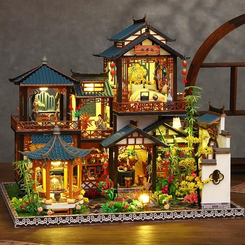 DIY Book Nook Kit - DIY Miniature Dolls House Kit with Furniture and LED Light, 3D Puzzle Wooden Art Bookends, Model Kits for Adults to Build (Yayun Lanting) - style: Yayun Lanting