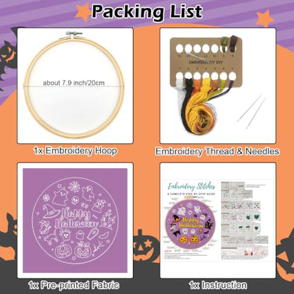 Louise Maelys Halloween Embroidery Kit for Beginners with Pumpkin Ghost - color: Happy Halloween