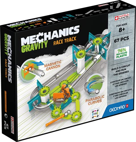 Geomag - Mechanics Gravity Race Track - Educational and Creative Game for Children - Magnetic Building Blocks, Race Track with Magnetic Blocks, Recycled Plastic - Set of 67 Pieces