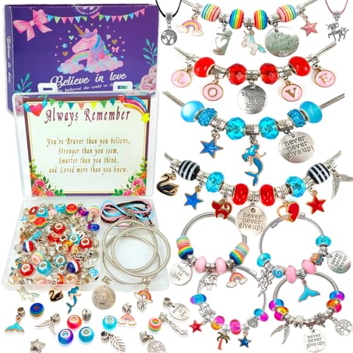 Charm Bracelet/Jewelry Making Kits for Kids Girls,Unicorn Birthday Gifts,Arts Crafts Toys for 5 6 7 8 9 12 Years Old Girls - size: Small