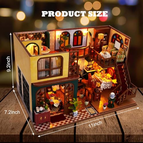 Miniature House Kit, DIY Dollhouse Kit with Dust Cover for Adults