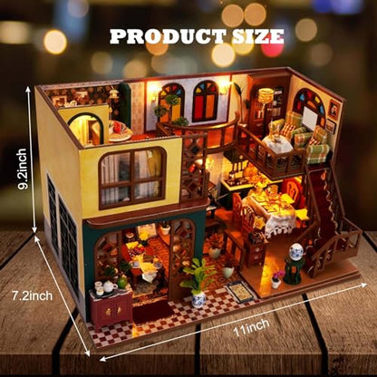 Miniature House Kit, DIY Dollhouse Kit with Dust Cover for Adults