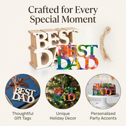 MAQIHAN Fathers Day Crafts Wooden Ornaments 20 Pcs - Best DAD Wood Cutouts - size: BEST DAD