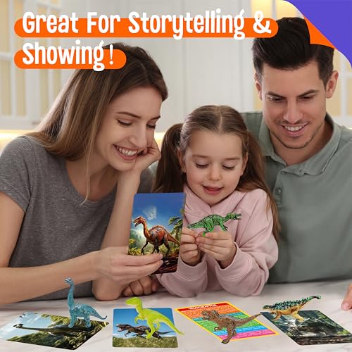 12 PCS Dinosaur Figurines with 12 Introducing Flashcards, Portable Dinosaur Figurines Montessori Toys Science Educational Matching Game for Homeschool Preschool Toddler Kids - style: Dinosaur set (including card)