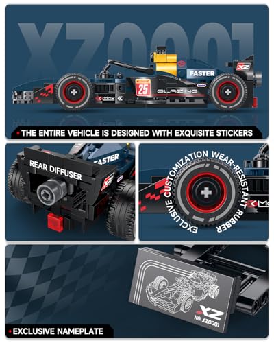 2IN1 Racing Car Building Blocks Set, MOC Speed Model Kit for Kids Ages 8+ and Adults, Creative Race Toy Gift for Boys & Girls (XZ0001) - color: Dark Bule