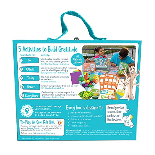 Open The Joy Gratitude Box for Kids - DIY Wooden Craft, Clay Bowl Kit, Origami Activities, Gratitude Journal, and Reflection Cards - Educational Emotional Learning Toys for Ages 4+