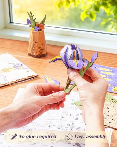 3D Flower Wooden Puzzles for Adults-Purple Iris, DIY Wooden Flowers Model Kit Building Set Crafts Birthday Gifts, Artificial Botanical Collection Creative Gift Ideas/Housewarming Display(73PCS) - style: TW - Purple Iris