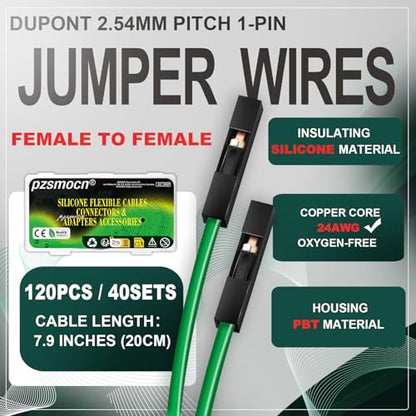 40 Sets / 120 Pcs for Dupont 2.54mm 1-Pin Connector Kit 24AWG 20cm - size: 1-Pin Female to Female, style: Black with Cable