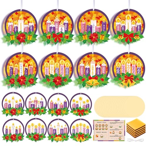 Tinlade 32 Packs Advent Wreath Suncatchers Advent Wreath DIY Ornaments - style: Advent Wreath