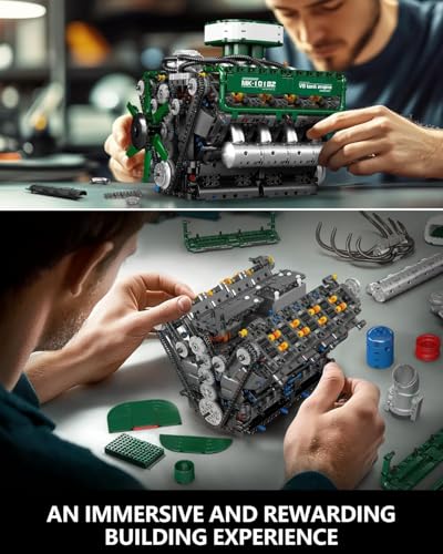 Mould King 10182 V8 Engine Building Blocks Sets, MOC V8 Tank Engine Model Kit with Battery and Motor, Collectable 8-Cylinder Combustion Car Engine Model Toys for Adults (2250+PCS) - style: MK-10182 engine