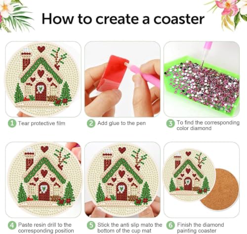 mrpwnle 8 Pcs Diamond Art Coasters Kit Christmas Diamond Painting Coasters - color: Christmas