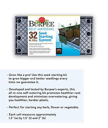 Burpee XL Self-Watering Growing System Indoor Seed Starting 10" W x 20" L x 5" H, 1 Kit (32 Cells) - color: 32 XL Cell Self Watering Kit