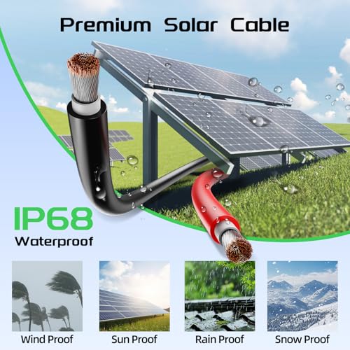 Bateria Power 2x50 Feet Solar Panel Wire, 12AWG (4mm²) Tinned Copper Solar Panel Extension Cable PV Wiring for Photovoltaic Solar System, Automotive RVs, Marine (50FT Red + 50FT Black) - color: Black+Red, size: 50Ft 12AWG