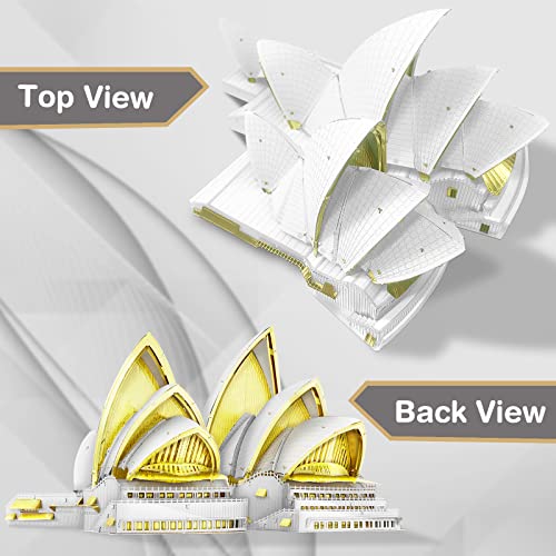 Piececool 3D Metal Models Building Kits,Sydney Opera House Architecture 3D Puzzles DIY Crafts Kit Brain Teaser Puzzles for Family Time, Best Birthday Gift - color: Glod&white